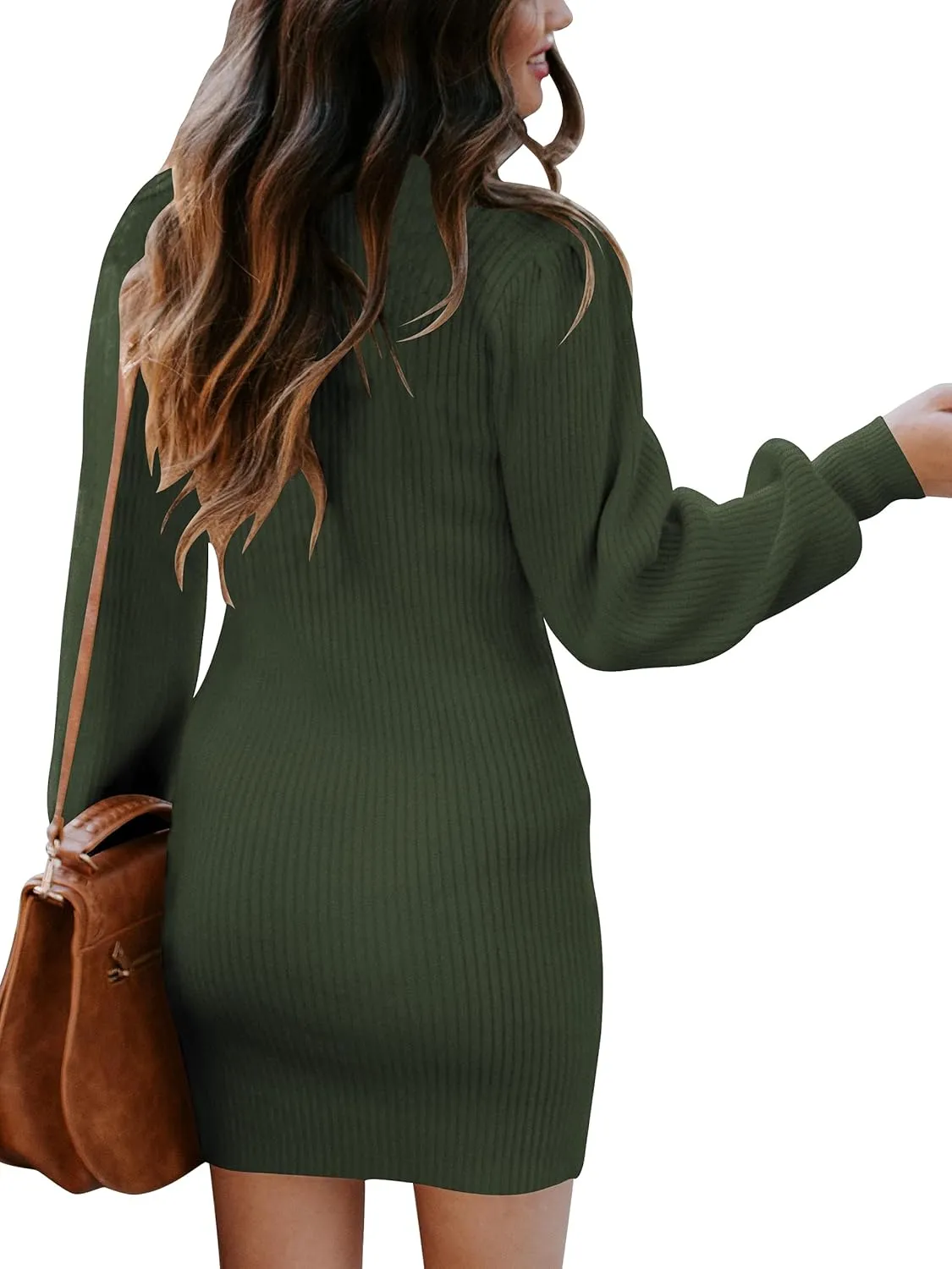 ANRABESS Women Long Sleeve Turtle Mock Neck Rib Knit Stretch Slim Fitted Bodycon Sweater Mini Short Dress 2025 Fall Outfits