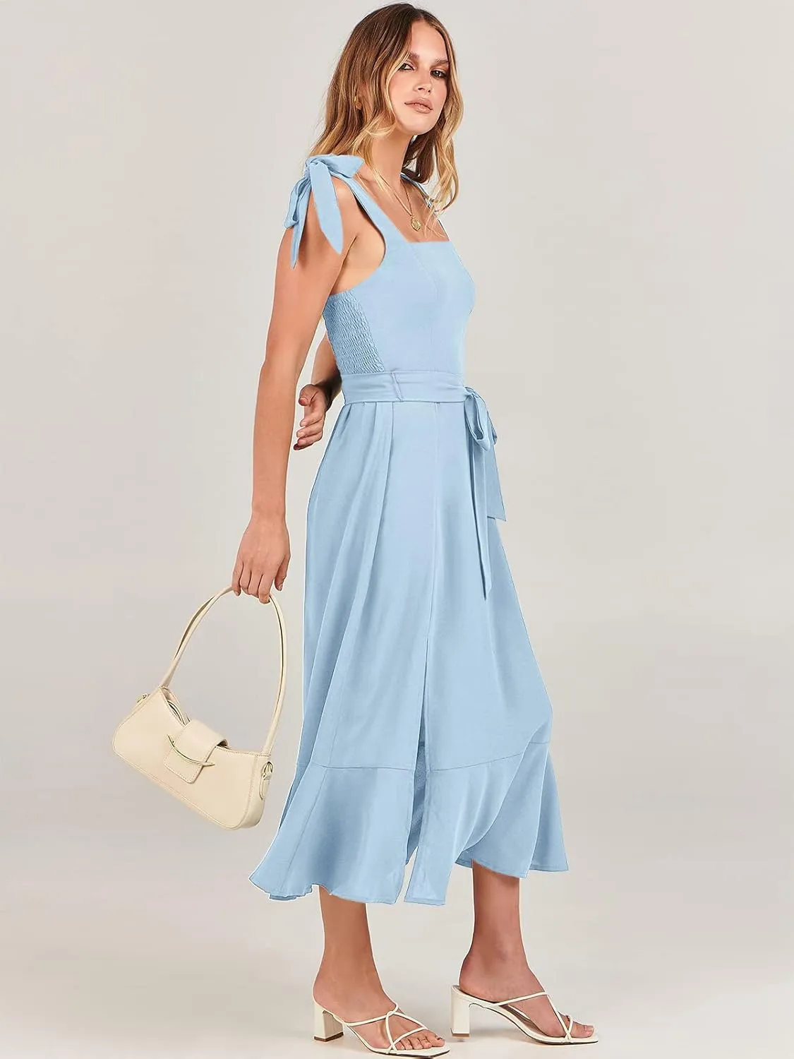 ANRABESS Women's Square Neck Ruffle Split Midi Elegant Formal Wedding Guest Cocktail Bridesmaid Graduation Party Dresses
