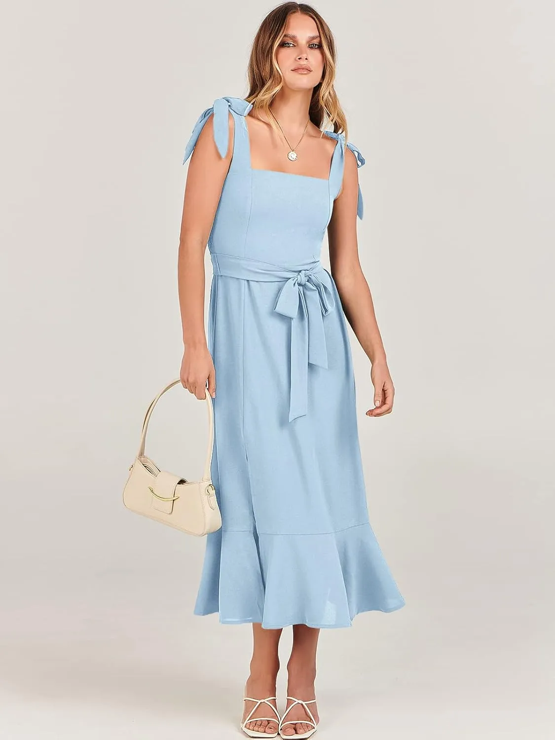 ANRABESS Women's Square Neck Ruffle Split Midi Elegant Formal Wedding Guest Cocktail Bridesmaid Graduation Party Dresses