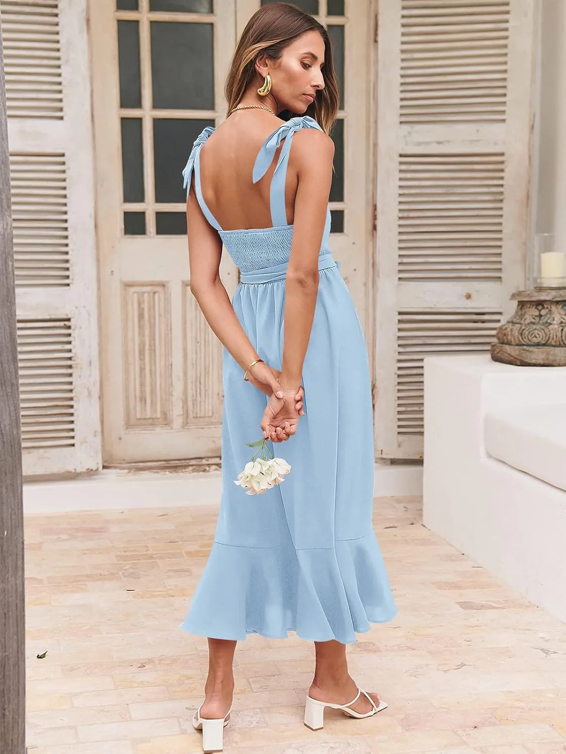 ANRABESS Women's Square Neck Ruffle Split Midi Elegant Formal Wedding Guest Cocktail Bridesmaid Graduation Party Dresses