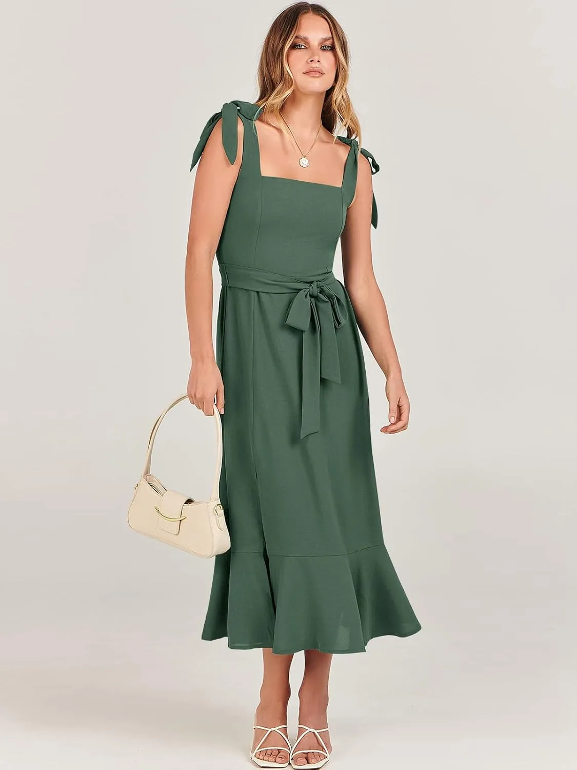 ANRABESS Women's Square Neck Ruffle Split Midi Elegant Formal Wedding Guest Cocktail Bridesmaid Graduation Party Dresses