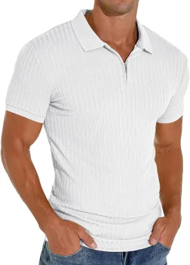 Askdeer Men's Polo Shirts Slim Fit Short/Long Sleeve Zipper Polo T Shirt Casual Golf Shirt Classic Tee