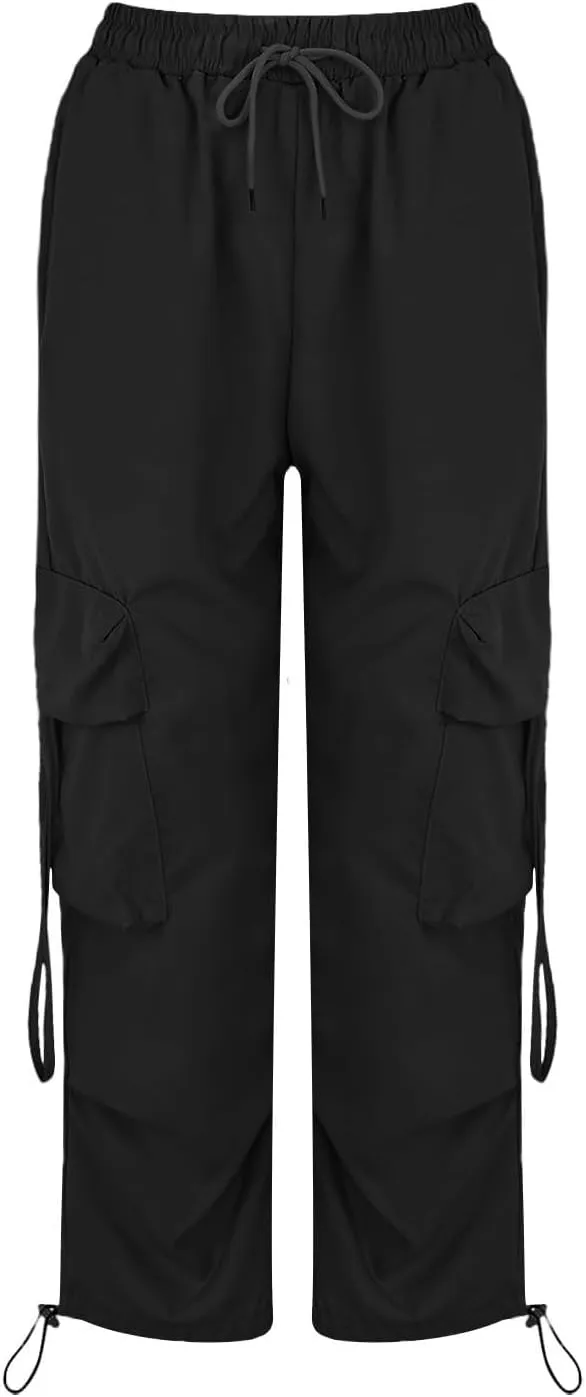 Baggy Cargo Pants Women Casual High Waisted Parachute Pants Drawstring Loose Hip Hop Wide Leg Pant Y2K Streetwear