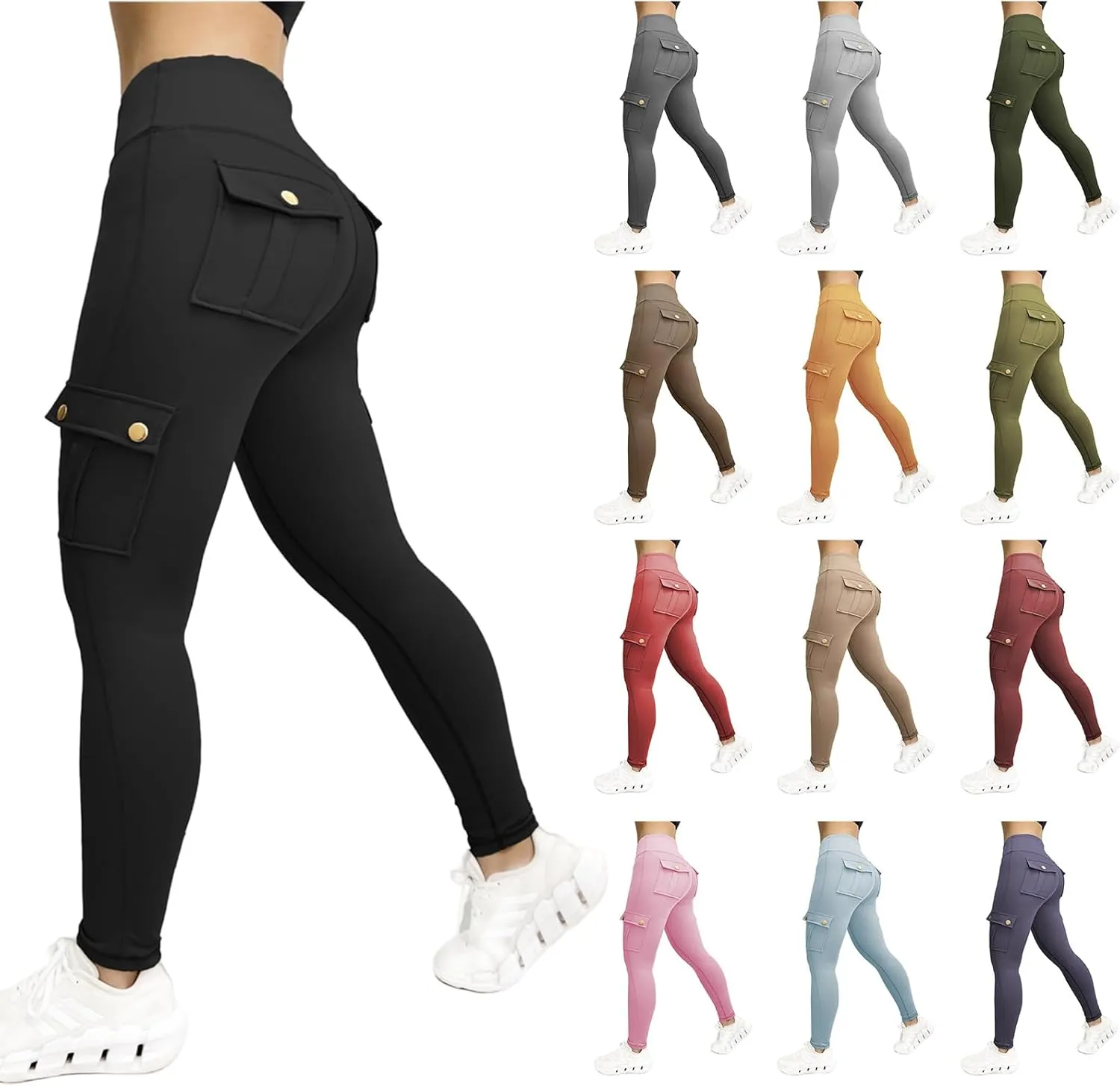 Cargo Leggings with Pockets for Women Workout Butt Lifting Leggings High Waiste Gym Yoga Pants Casual Jogger Sweatpants