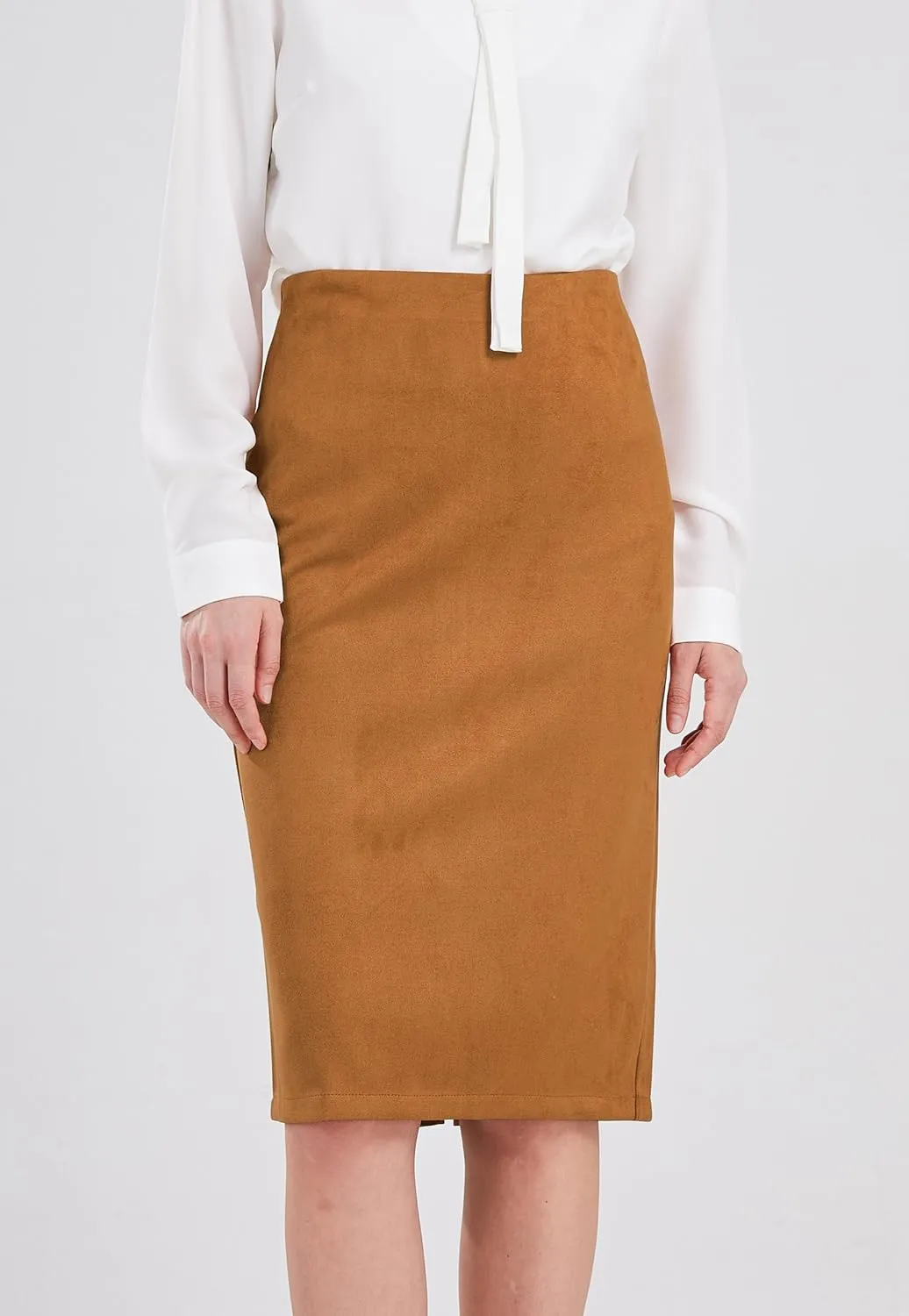 CHARTOU Womens Lightweight Elastic-Waist Faux Suede Leather Side Split Hip Packaged Skirt