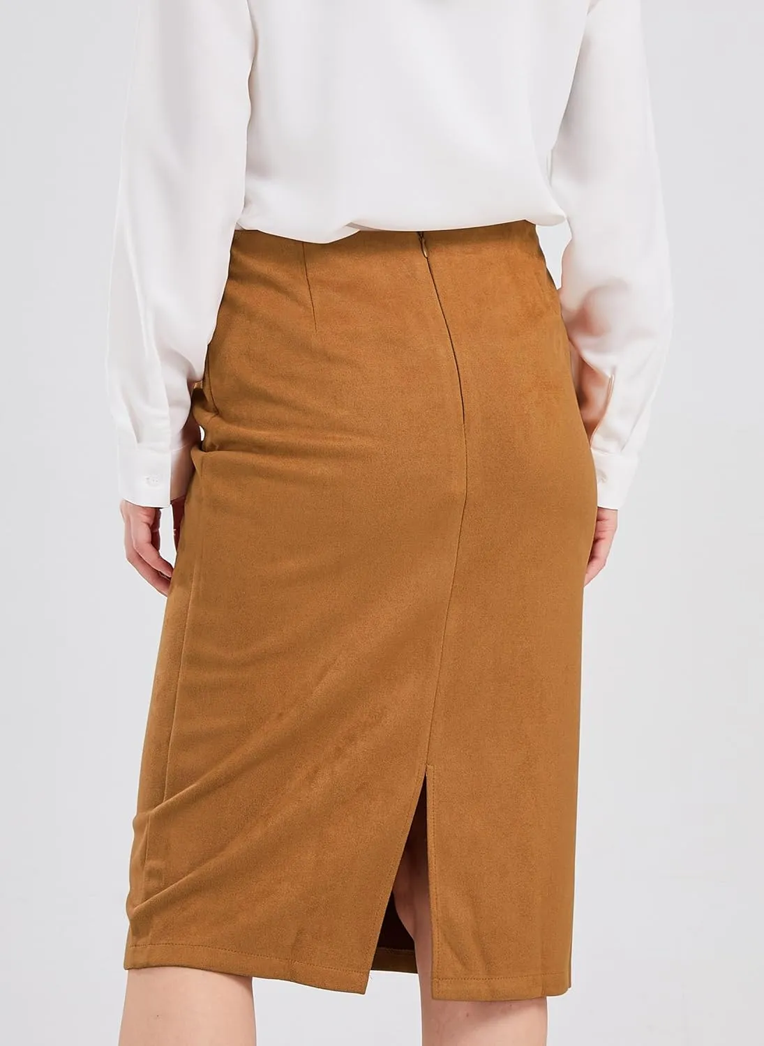 CHARTOU Womens Lightweight Elastic-Waist Faux Suede Leather Side Split Hip Packaged Skirt