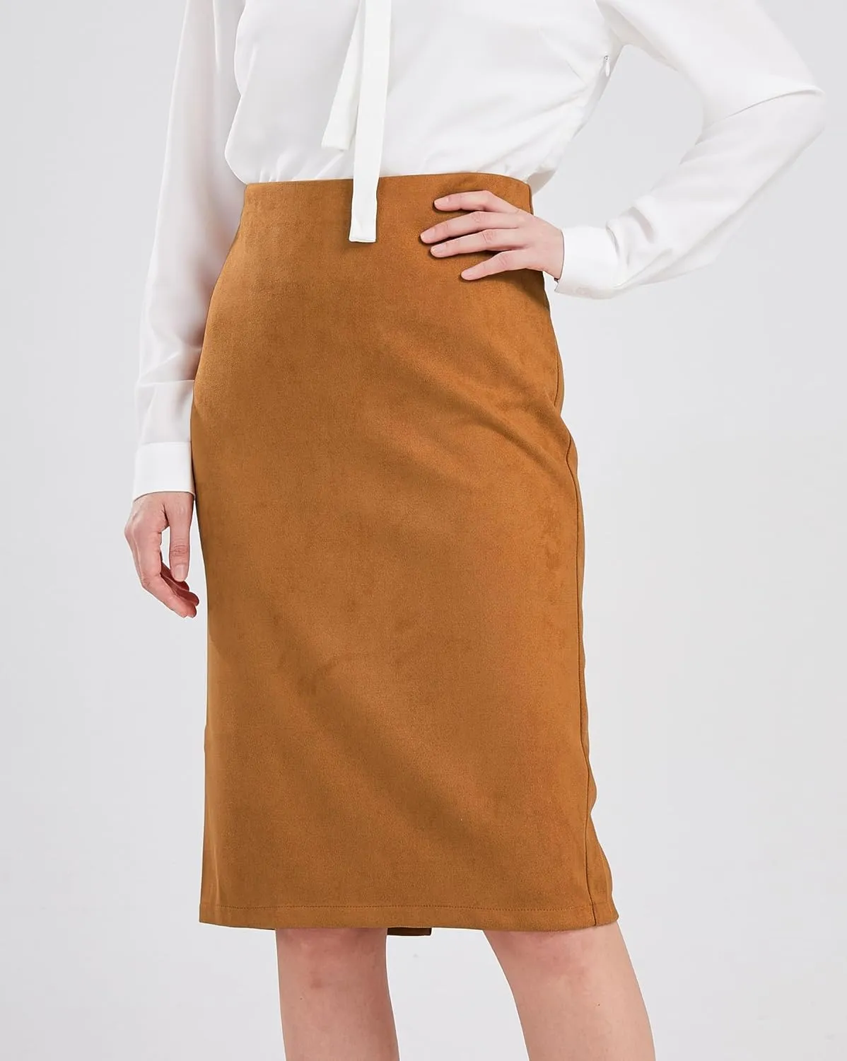 CHARTOU Womens Lightweight Elastic-Waist Faux Suede Leather Side Split Hip Packaged Skirt