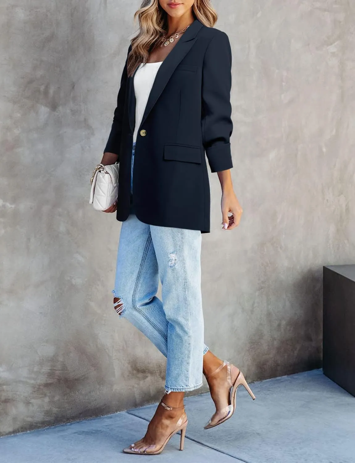 CHICZONE Womens Long Sleeve Casual Blazers Open Front Lapel Button Work Office Ladie's Suits Jackets