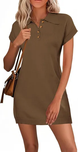 Chulianyouhuo Women's Short Sleeve Summer Knit Dress 2025 Casual Button Down Mini Loose Pullover Sweater Dress