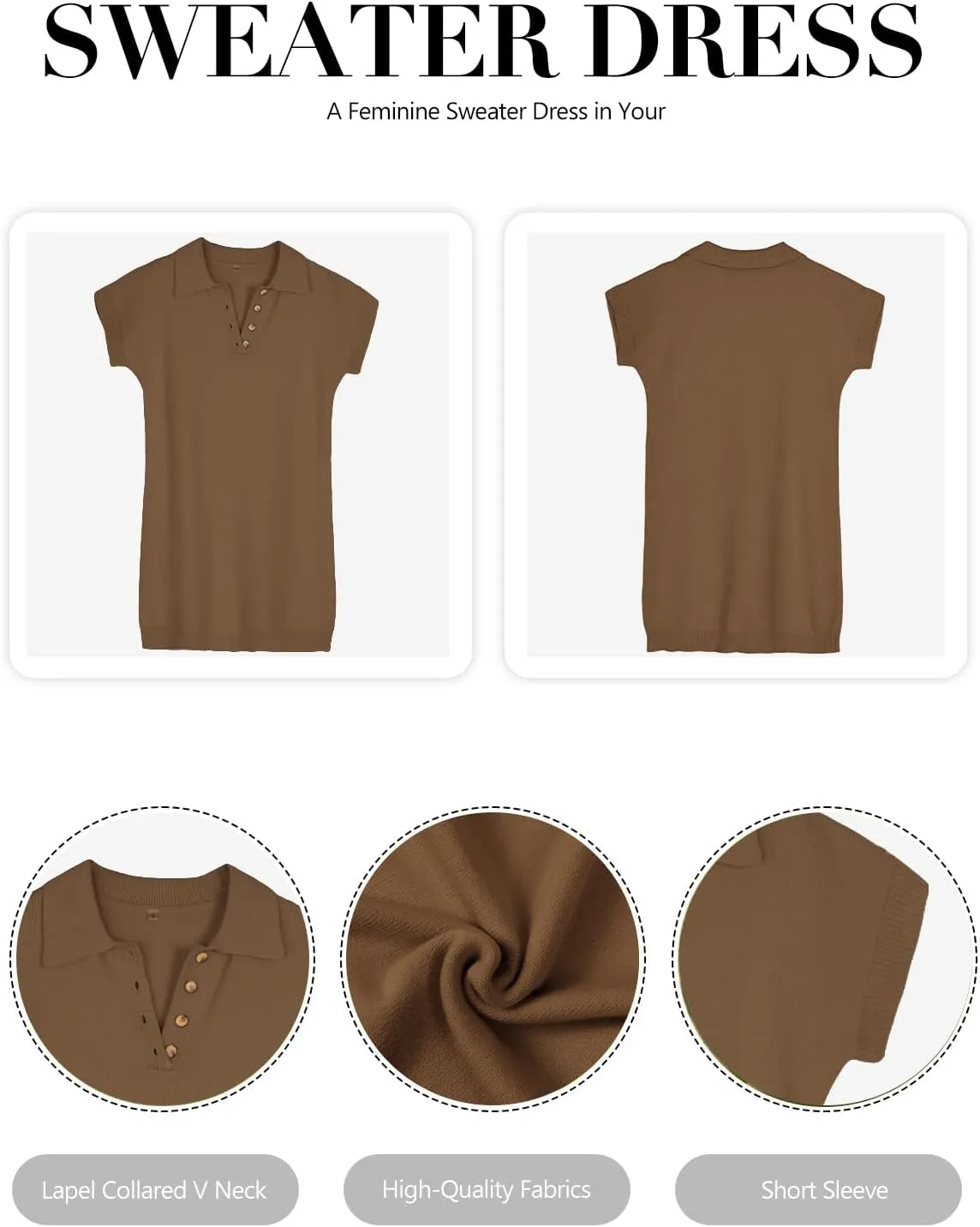 Chulianyouhuo Women's Short Sleeve Summer Knit Dress 2025 Casual Button Down Mini Loose Pullover Sweater Dress