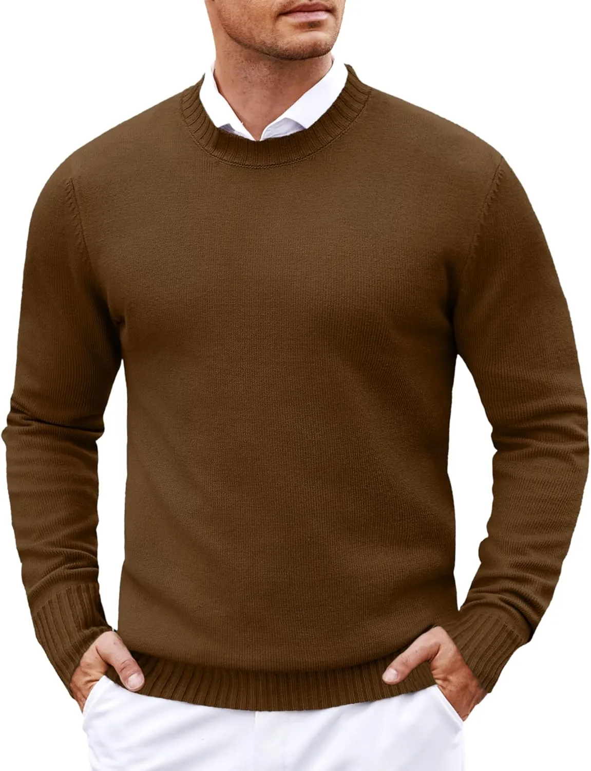COOFANDY Men's Dress Crew Neck Sweater Lightweight Sweatshirts Knitted Pullover Casual Fashion Long Sleeve Sweater