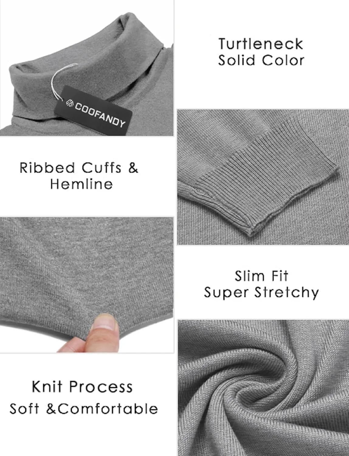 COOFANDY Men's Slim Fit Turtleneck Sweater Casual Basic Knitted Long Sleeve Pullover Sweater