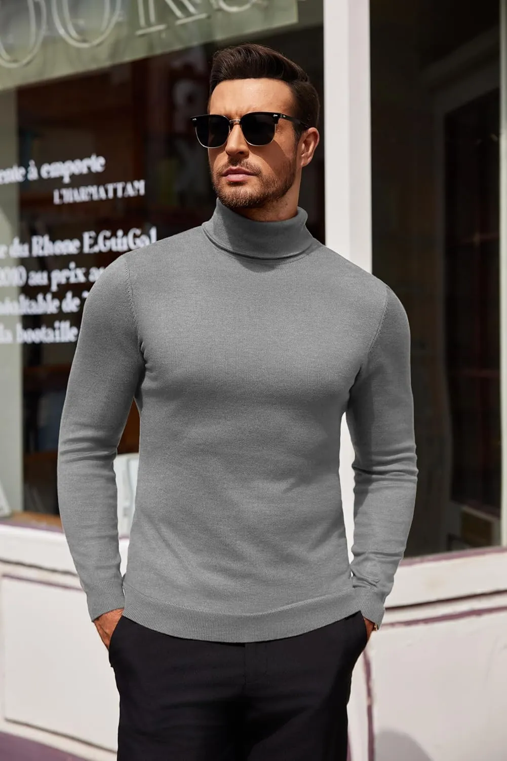 COOFANDY Men's Slim Fit Turtleneck Sweater Casual Basic Knitted Long Sleeve Pullover Sweater