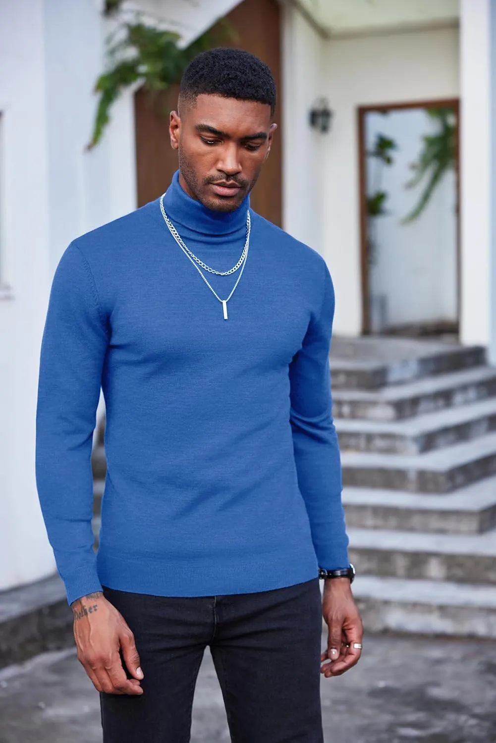 COOFANDY Men's Slim Fit Turtleneck Sweater Casual Basic Knitted Long Sleeve Pullover Sweater