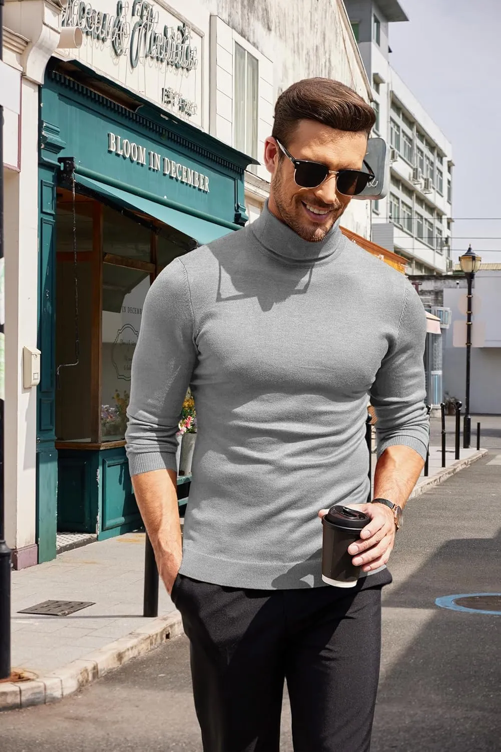 COOFANDY Men's Slim Fit Turtleneck Sweater Casual Basic Knitted Long Sleeve Pullover Sweater