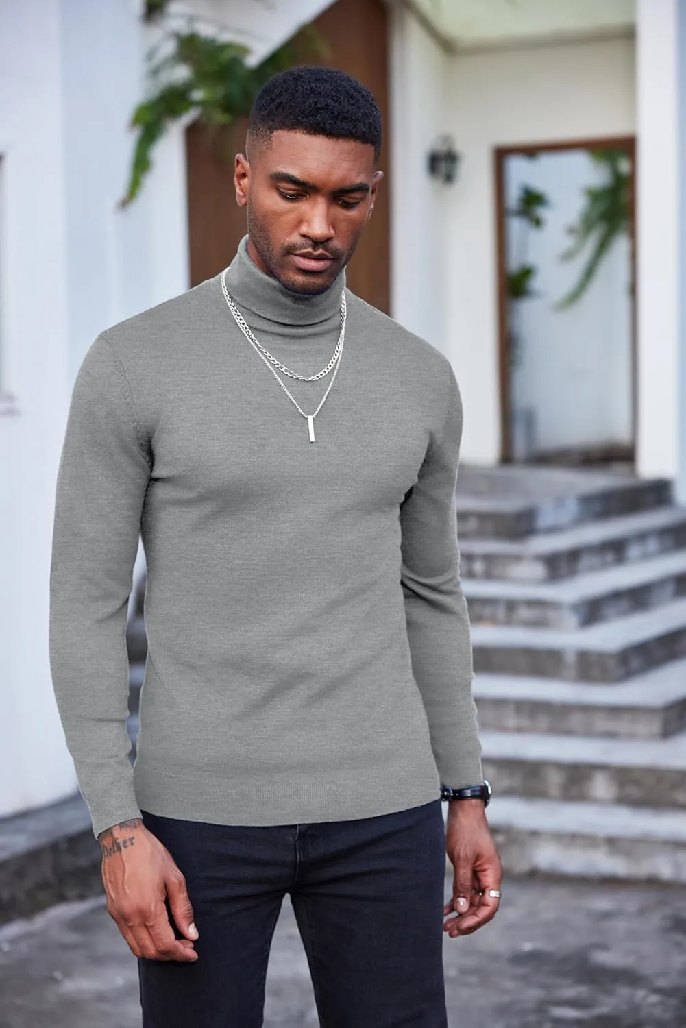 COOFANDY Men's Slim Fit Turtleneck Sweater Casual Basic Knitted Long Sleeve Pullover Sweater