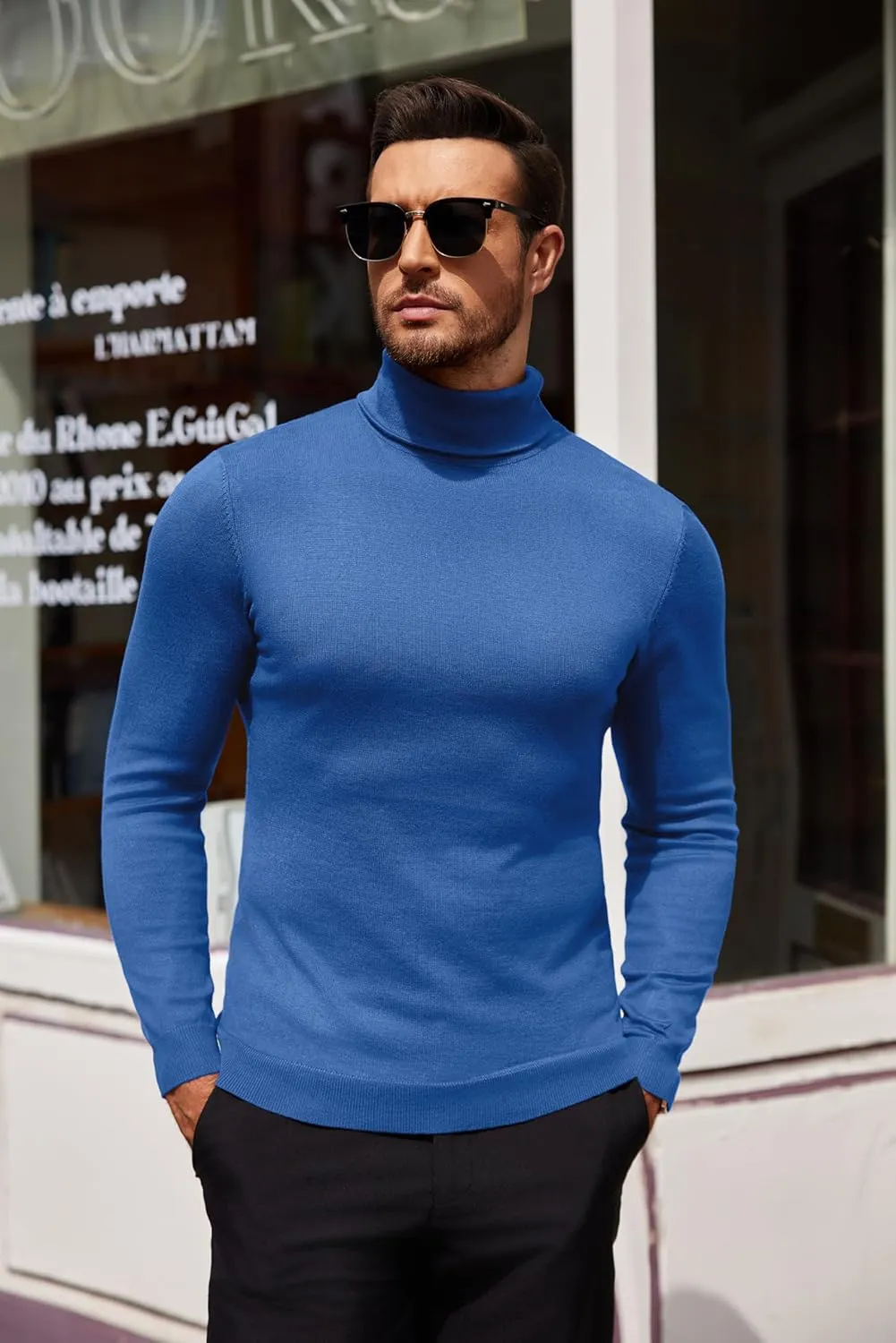 COOFANDY Men's Slim Fit Turtleneck Sweater Casual Basic Knitted Long Sleeve Pullover Sweater