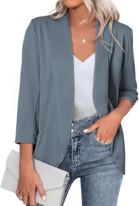Happy Sailed Womens 3/4 Sleeve Blazers Lightweight Open Front Cardigan Jacket Office Work Suits