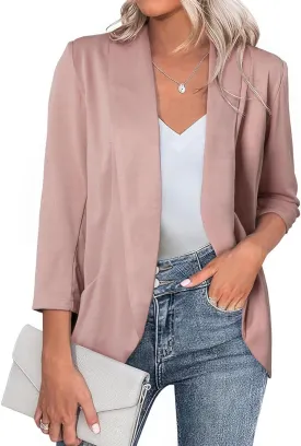 Happy Sailed Womens 3/4 Sleeve Blazers Lightweight Open Front Cardigan Jacket Office Work Suits