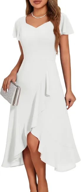 HomRain V Neck Formal Wedding Guest Bridesmaid Dresses for Women 2025 Ruffle Sleeves for Cocktail Graduation Modest Dress