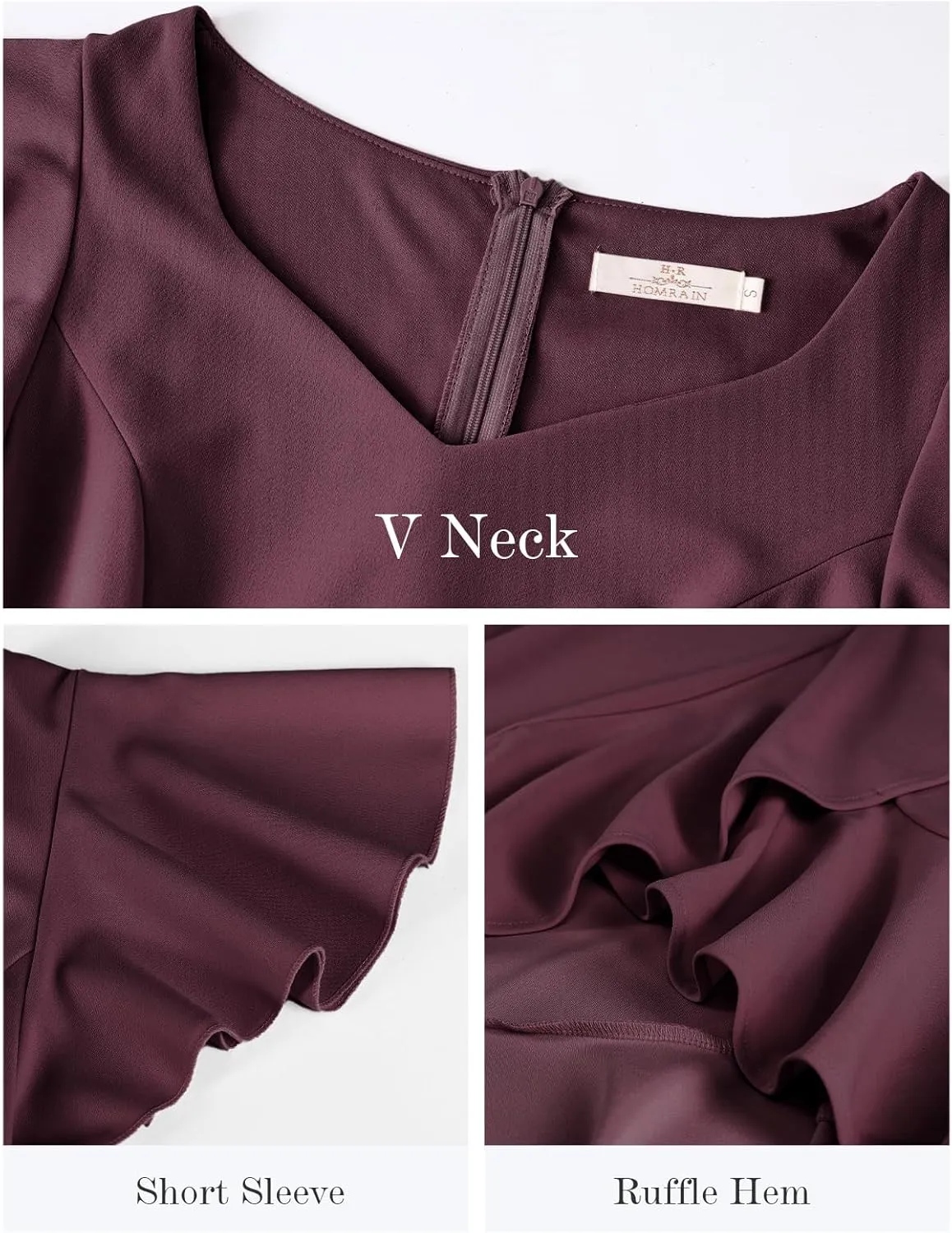 HomRain V Neck Formal Wedding Guest Bridesmaid Dresses for Women 2025 Ruffle Sleeves for Cocktail Graduation Modest Dress