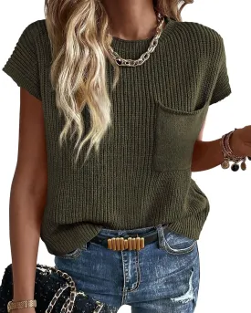 KIRUNDO Short Sleeve Sweater for Women 2025 Casual Sweater Vest Cotton Knit Pullover Tank Tops Trendy Spring Summer Outfits