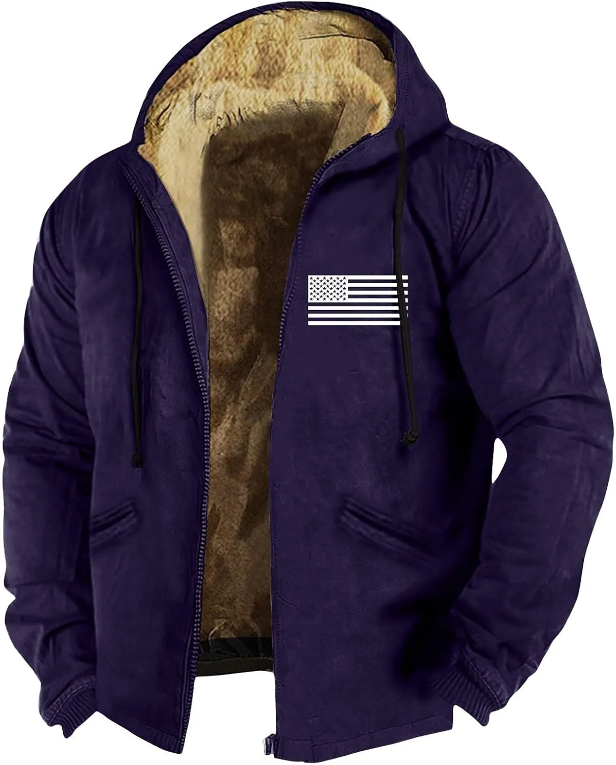 Long Sleeve Coat Graphic Zipper Winter Coats Fleece Fur Lined Jacket Long Sleeve Oversized Hoodies For Men