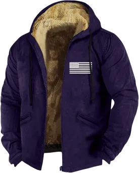 Long Sleeve Coat Graphic Zipper Winter Coats Fleece Fur Lined Jacket Long Sleeve Oversized Hoodies For Men