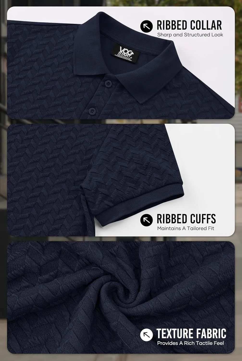 Men Textured Polo Shirts Casual Summer Short Sleeve Poloshirt (S-XXL)