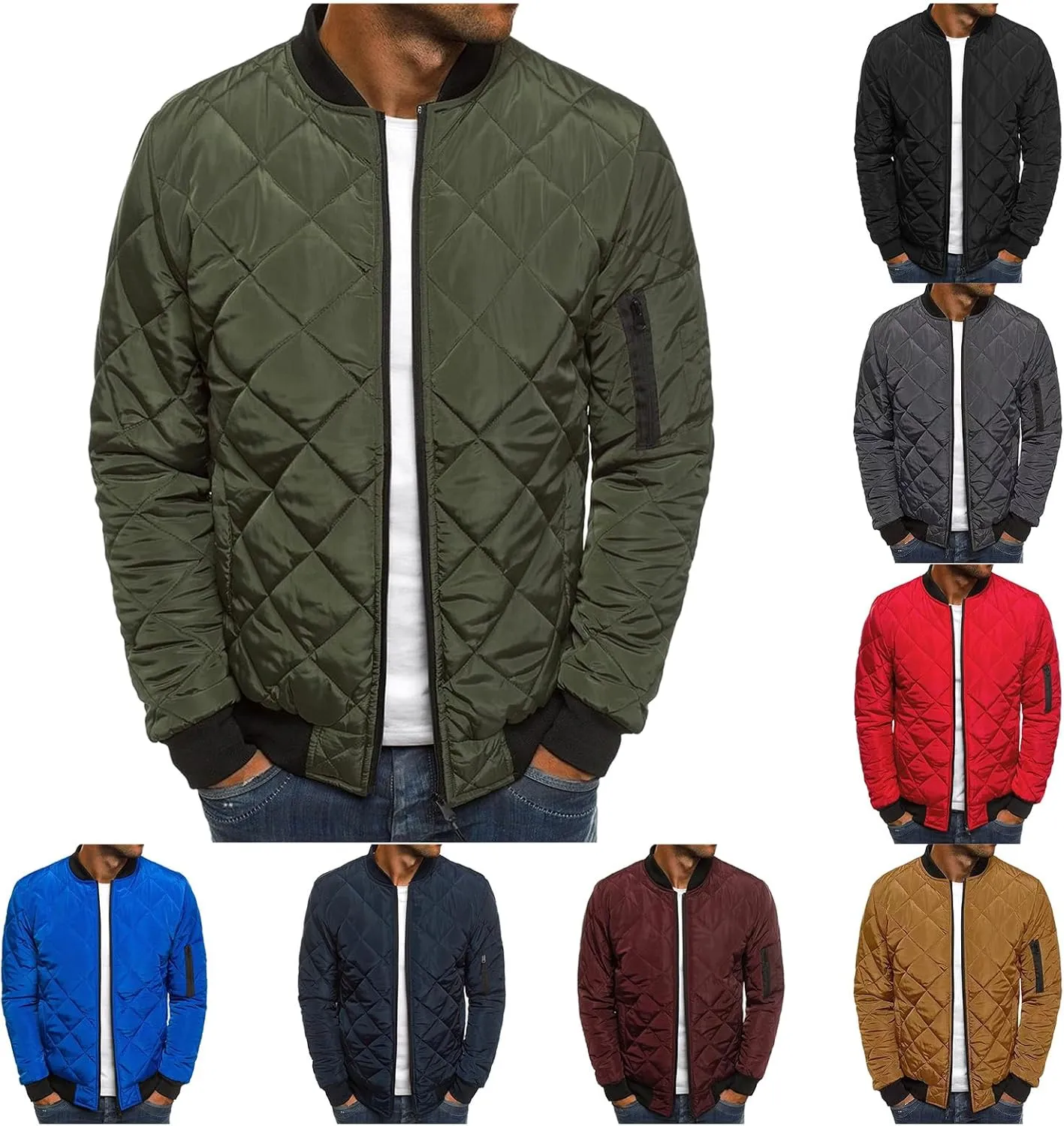 Mens Flight Bomber Jacket Relaxed Fit Diamond Quilted Varsity Jackets Fall Winter Lightweight Padded Coat Outwear