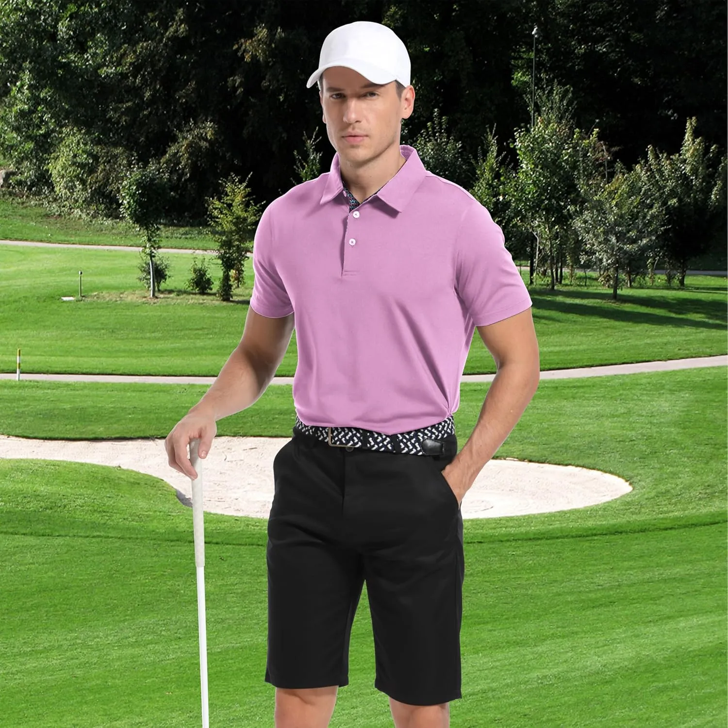 Mens Golf Shirt Short Sleeve Moisture Wicking Dry Fit Performance Casual Solid Collared Golf Polo Shirts for Men