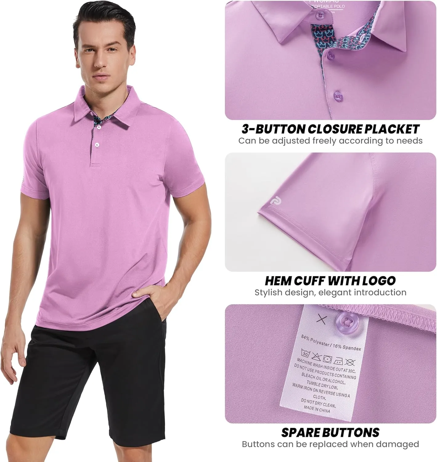 Mens Golf Shirt Short Sleeve Moisture Wicking Dry Fit Performance Casual Solid Collared Golf Polo Shirts for Men