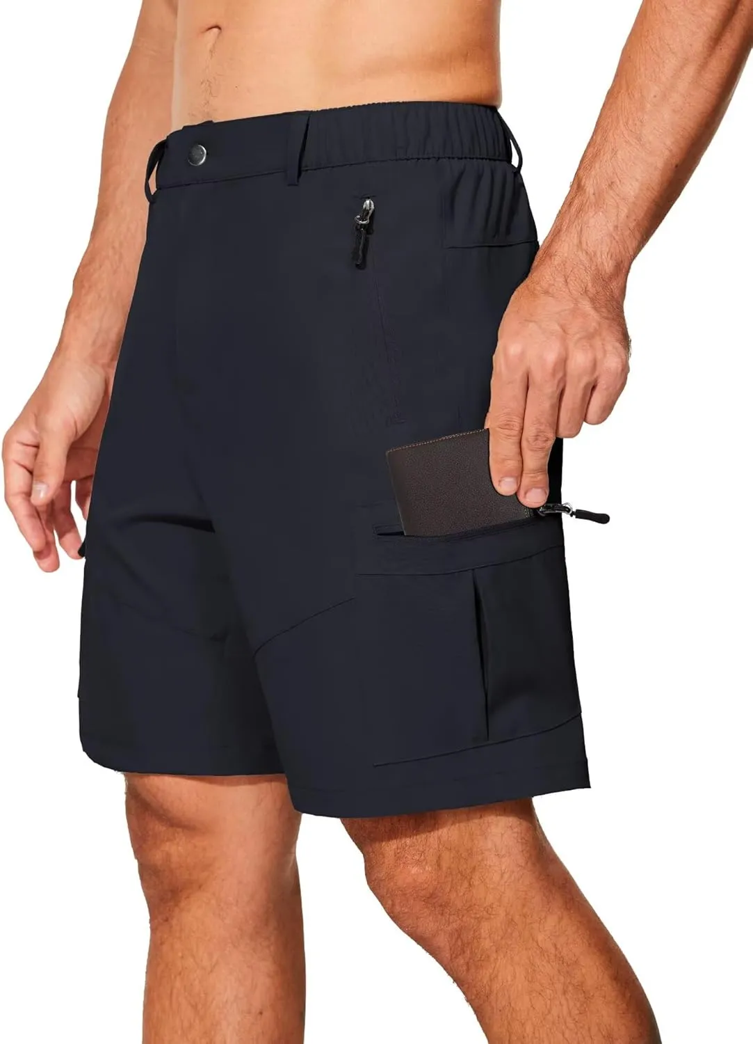Mens Lightweight Hiking Cargo Shorts for Summer Athletic Casual Sports Outdoor Zipper Pockets Elastic Waist Quick Dry
