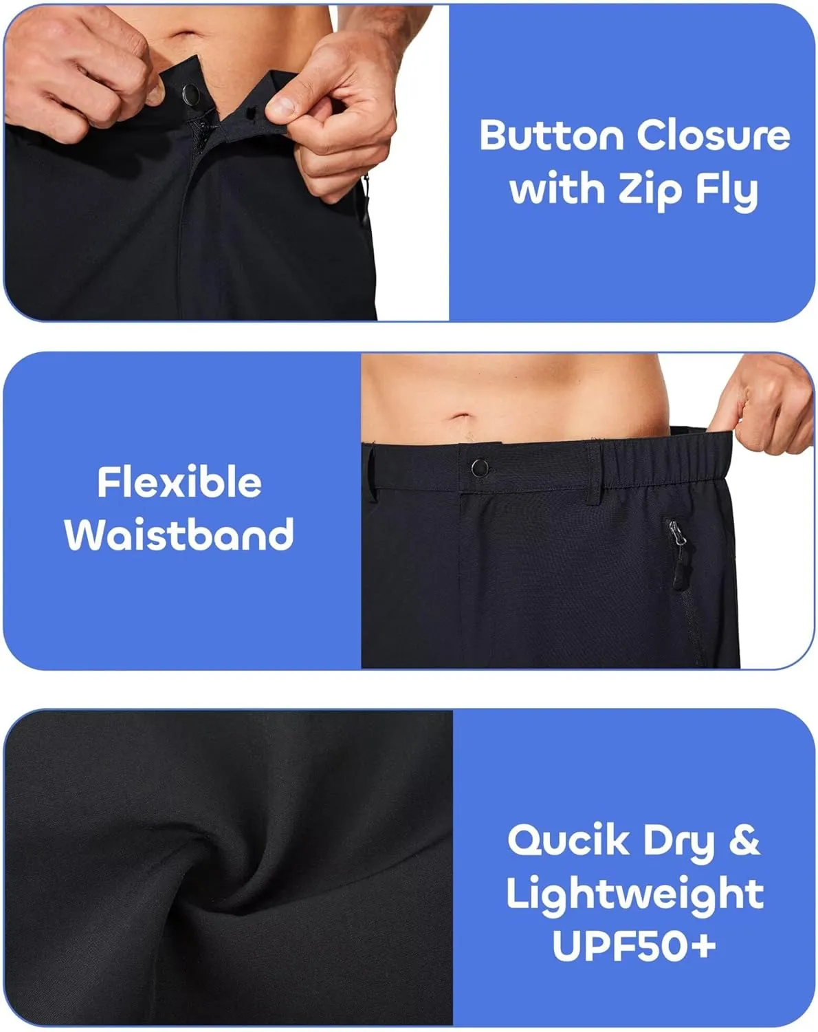 Mens Lightweight Hiking Cargo Shorts for Summer Athletic Casual Sports Outdoor Zipper Pockets Elastic Waist Quick Dry