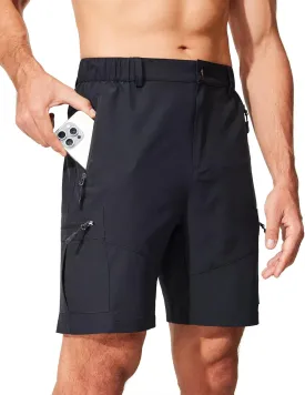 Mens Lightweight Hiking Cargo Shorts for Summer Athletic Casual Sports Outdoor Zipper Pockets Elastic Waist Quick Dry