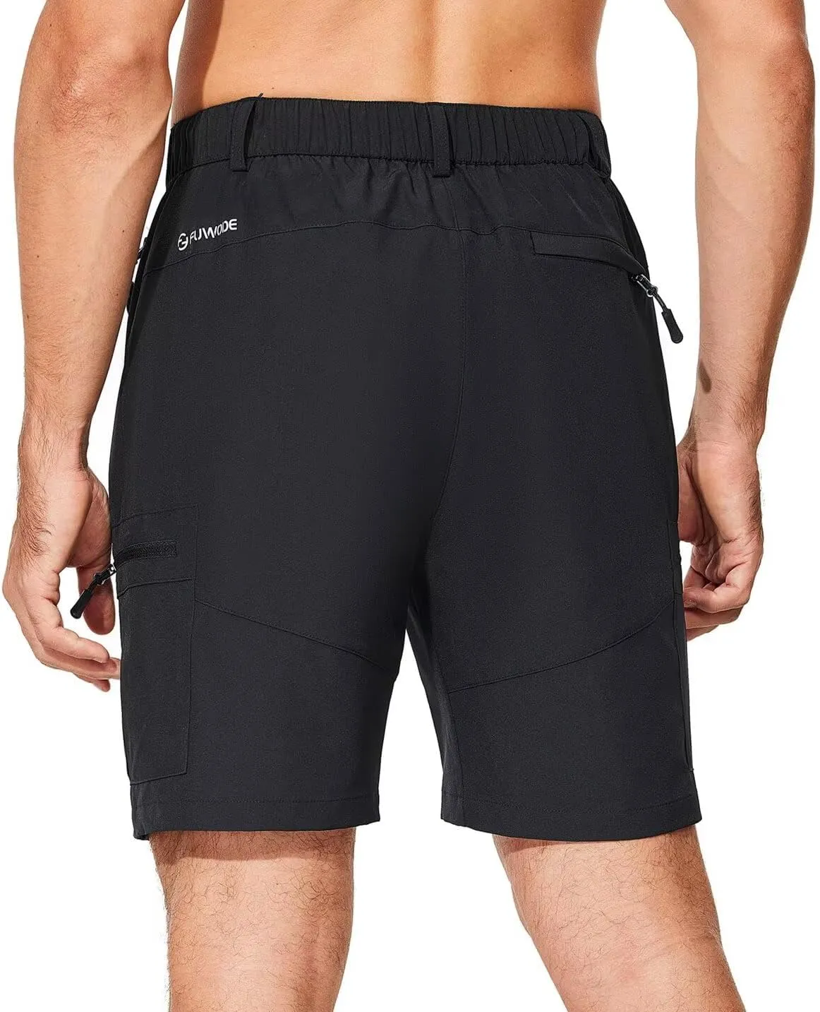 Mens Lightweight Hiking Cargo Shorts for Summer Athletic Casual Sports Outdoor Zipper Pockets Elastic Waist Quick Dry