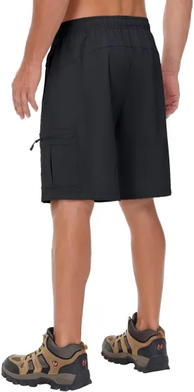 Mens Lightweight Hiking Cargo Shorts for Summer Athletic Casual Sports Outdoor Zipper Pockets Elastic Waist Quick Dry