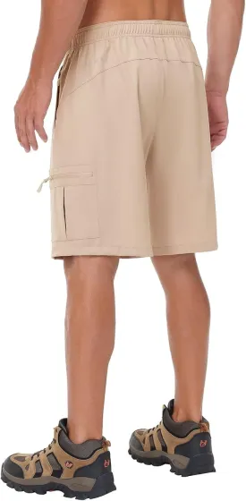 Mens Lightweight Hiking Cargo Shorts for Summer Athletic Casual Sports Outdoor Zipper Pockets Elastic Waist Quick Dry