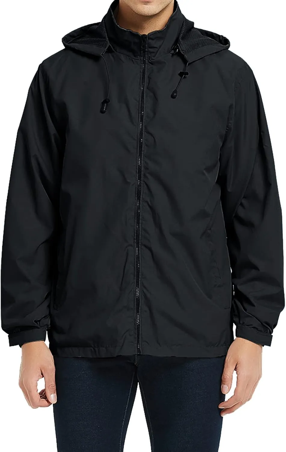 Mens Lightweight Windbreaker Jacket Waterproof Rain Jacket with Hood Soft Shell Jacket Black M