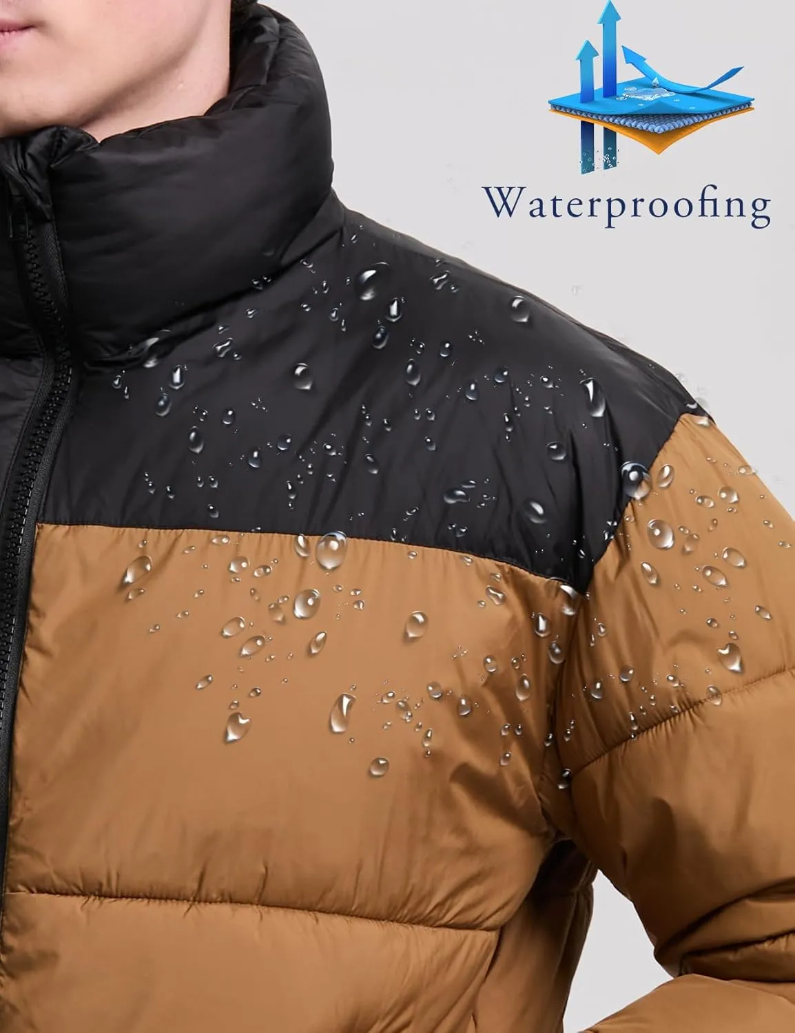 Mens Puffer Jacket Winter Warm Lightweight Puffy Coats Waterproof Long Sleeve Zip Up Quilted Parka Jackets