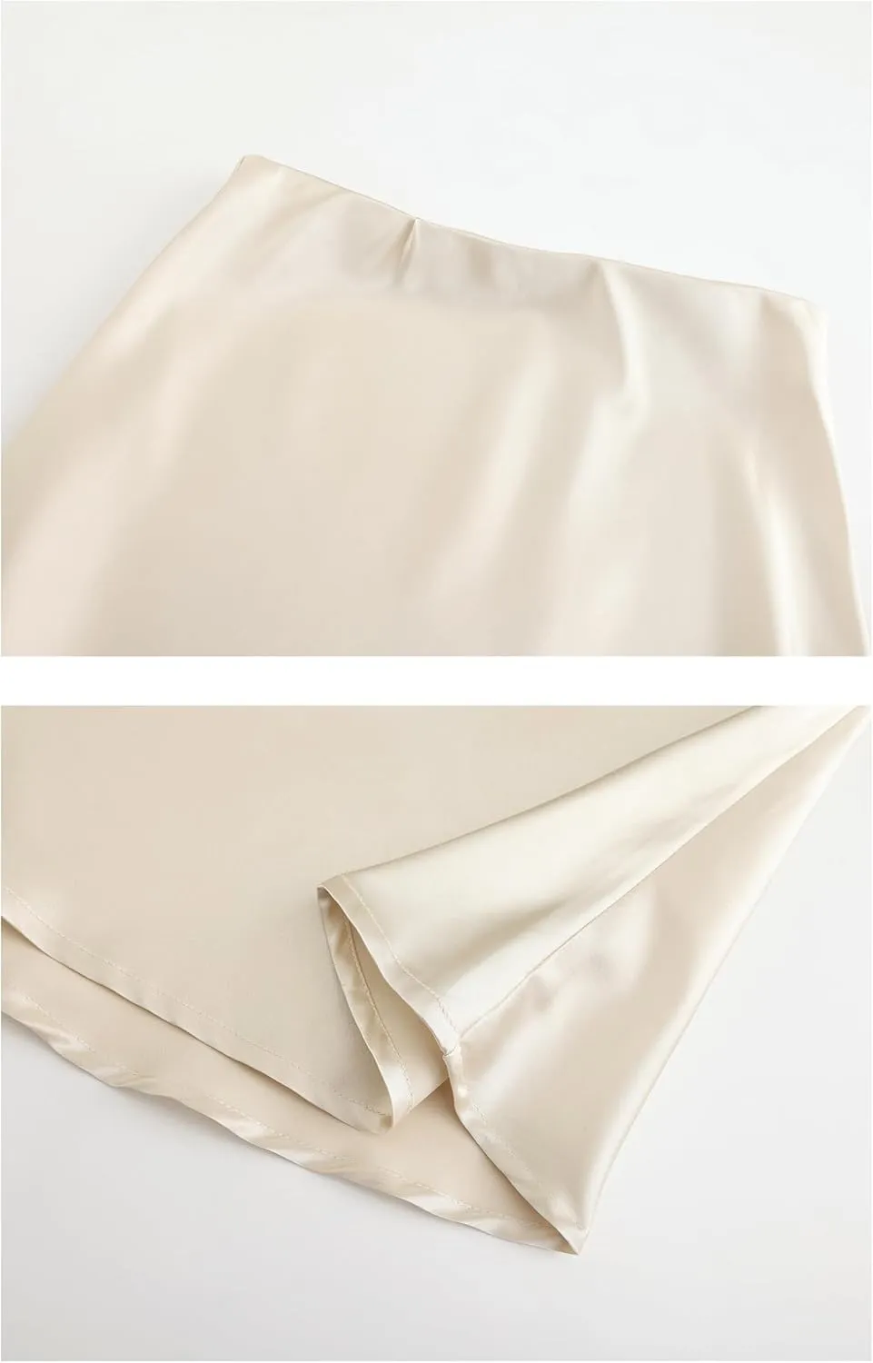 Mist Azur Women Silky Satin Side Split Skirt High Waist Elastic Elegant A Line Midi Skirts for Women