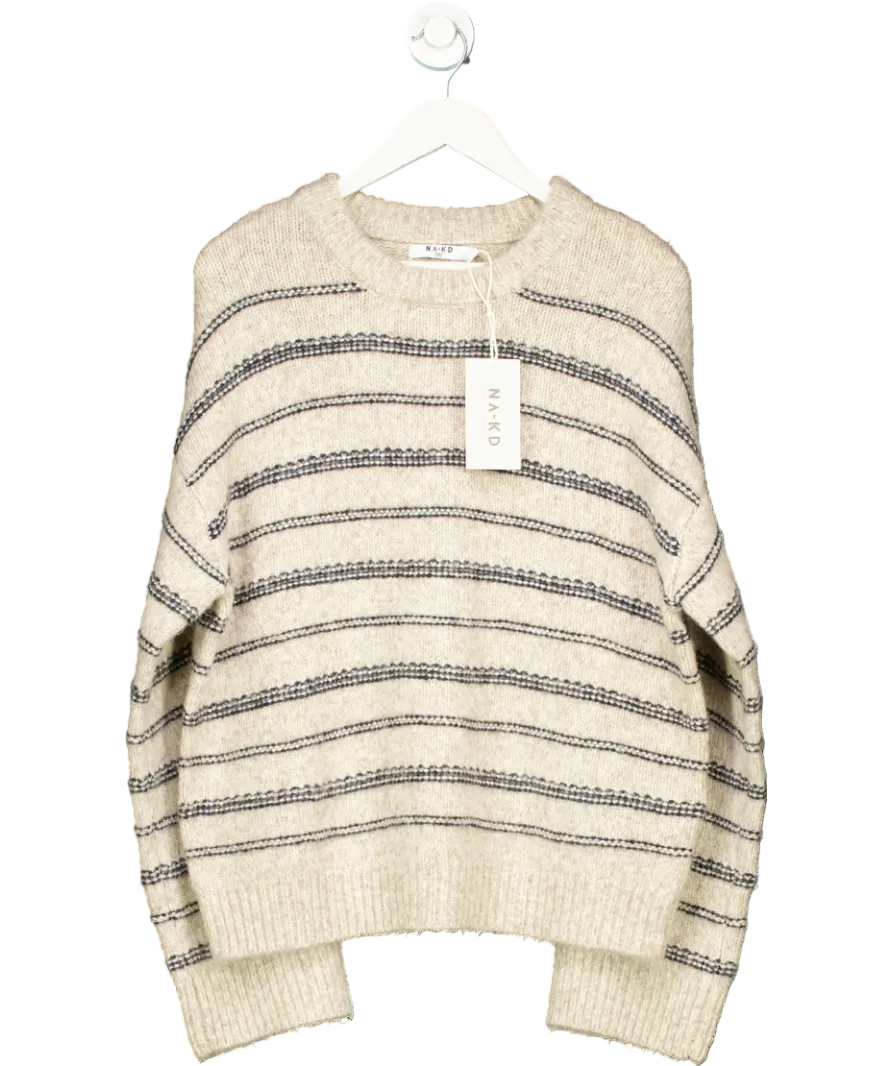 NA-KD Beige Knitted Striped Soft Sweater UK L