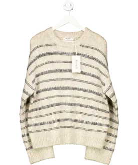 NA-KD Beige Knitted Striped Soft Sweater UK L