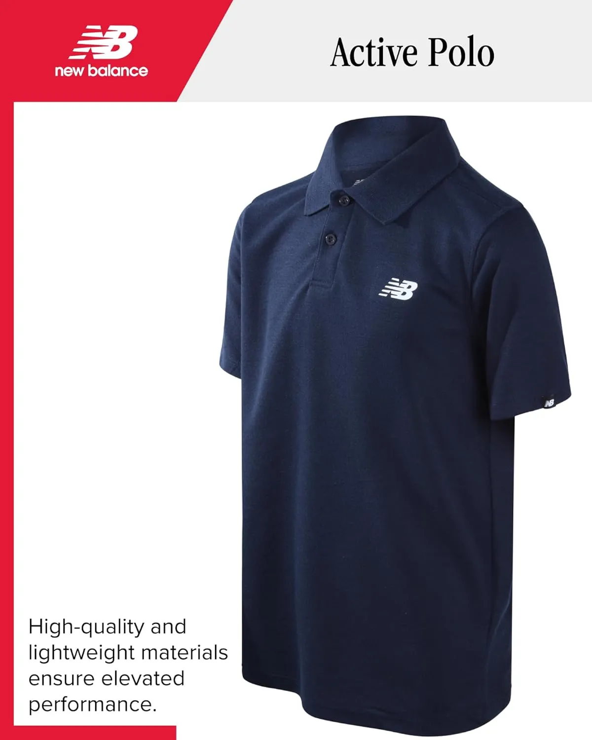 New Balance Boys' Polo T-Shirt - Short Sleeve Dry Fit Shirt for Boys' - Performance Collared Golf Shirt (8-20)