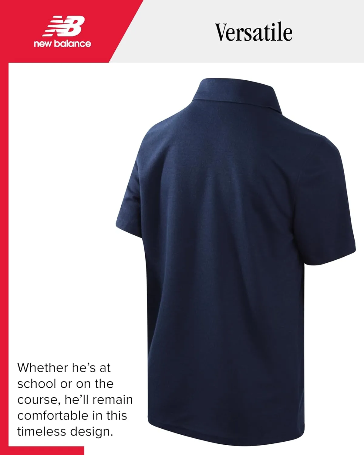 New Balance Boys' Polo T-Shirt - Short Sleeve Dry Fit Shirt for Boys' - Performance Collared Golf Shirt (8-20)