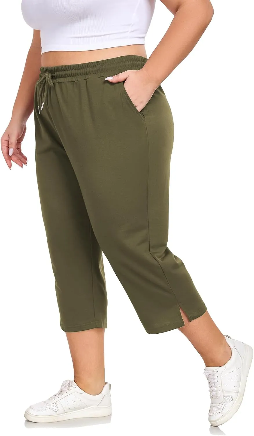 Plus Size Capri Pants for Women Loose Fit Yoga Pants with Pockets Workout Activewear Sweatpants