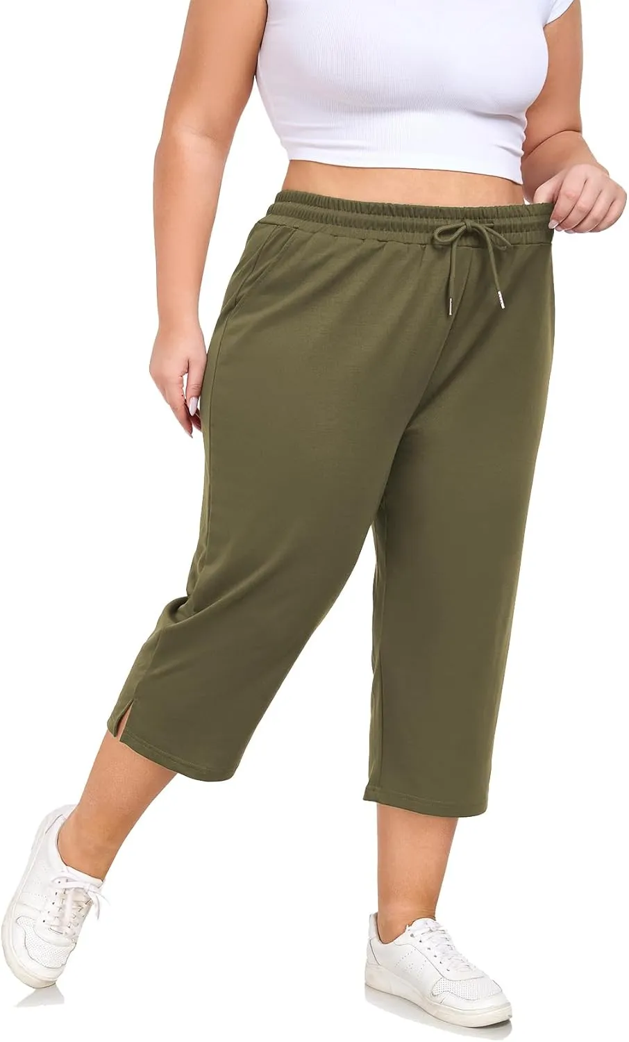 Plus Size Capri Pants for Women Loose Fit Yoga Pants with Pockets Workout Activewear Sweatpants