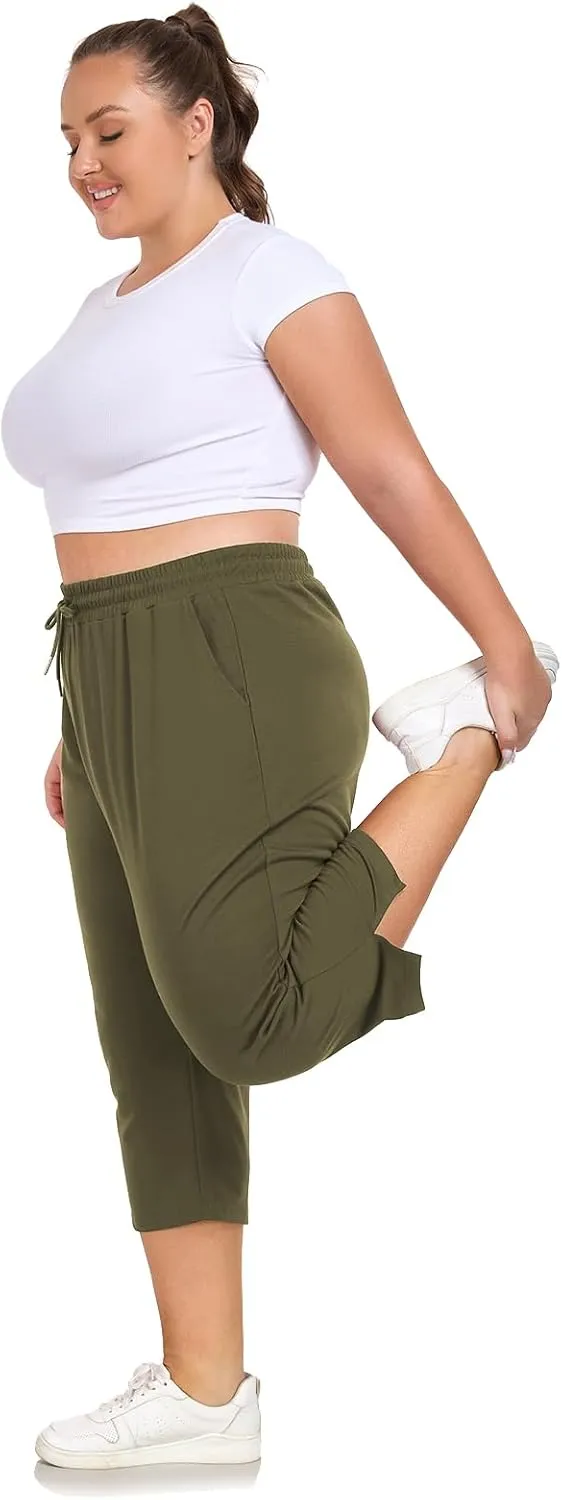 Plus Size Capri Pants for Women Loose Fit Yoga Pants with Pockets Workout Activewear Sweatpants