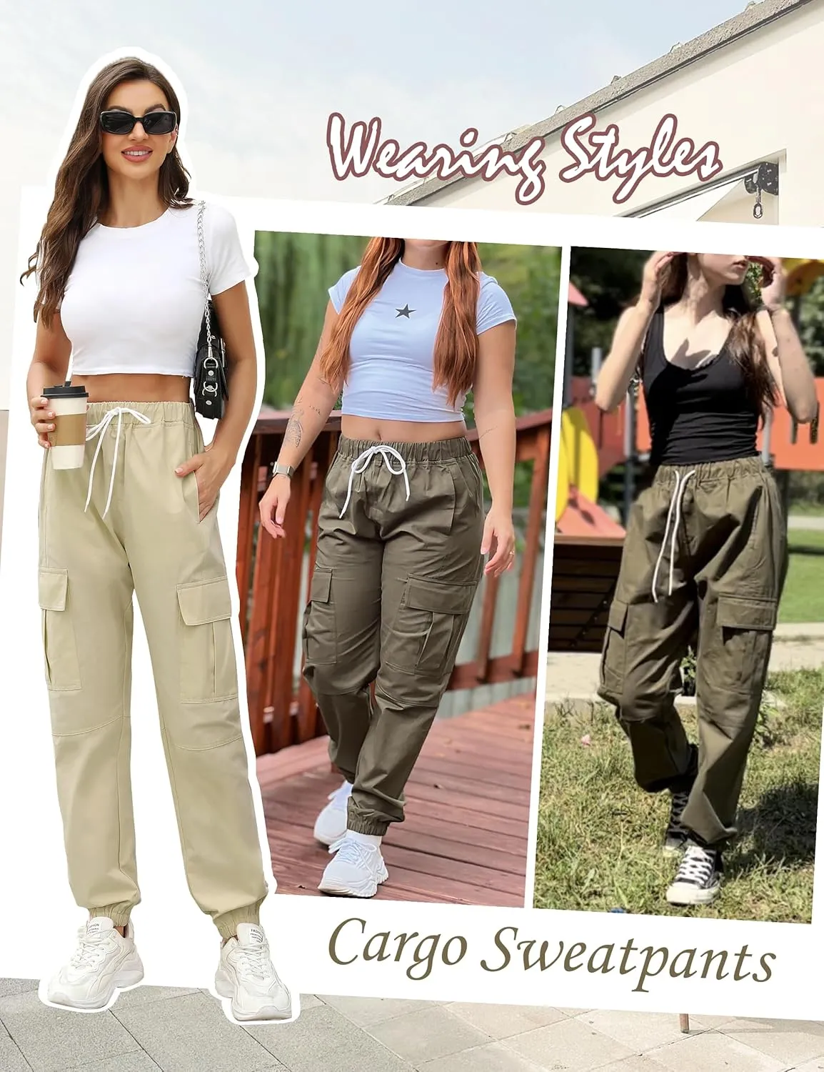 Teen Girls & Womens Cargo Pants Baggy Elastic Waist Cargo Joggers for Women Oversized Casual Work Pants Trousers