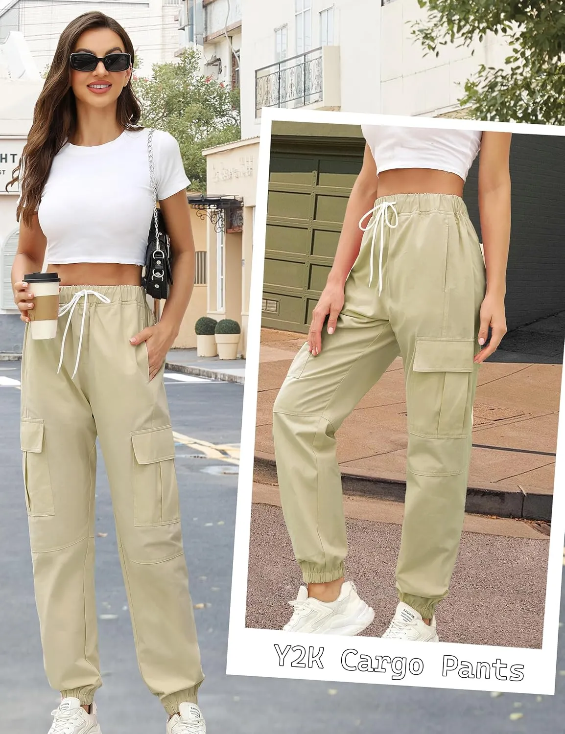 Teen Girls & Womens Cargo Pants Baggy Elastic Waist Cargo Joggers for Women Oversized Casual Work Pants Trousers